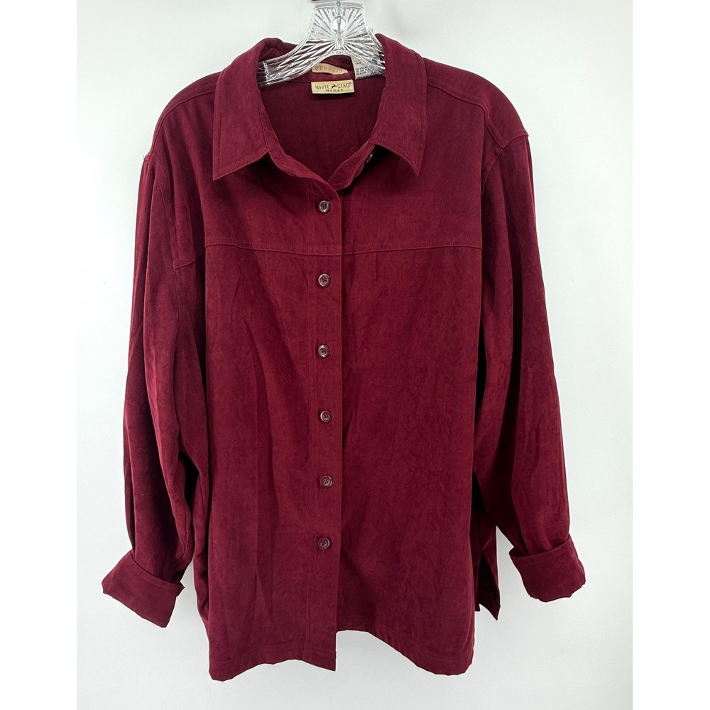White Stag Woman Burgundy Faux Suede Button Down Shirt Plus Size 20W Stretch